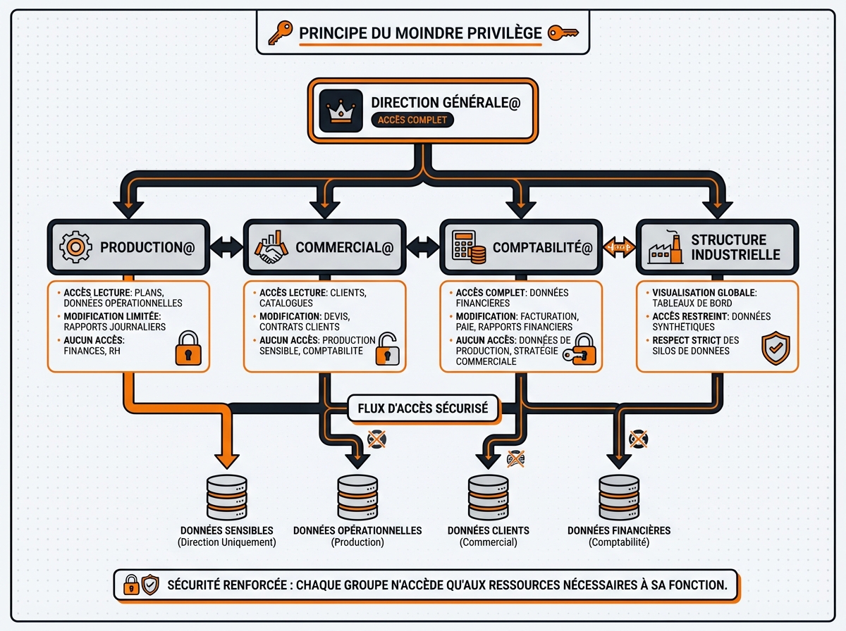 Organisation groupes et rôles - organigramme avec accès différenciés par service